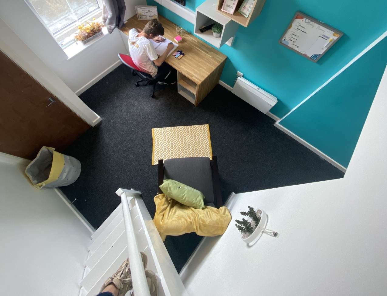 Radmoor House Student Room: Ensuite Mezzanine Room - Top view of study area