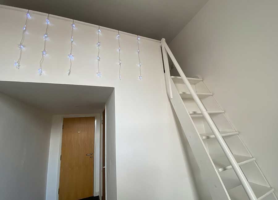 Radmoor House Student Room: Ensuite Mezzanine Room - Stairs to bedroom