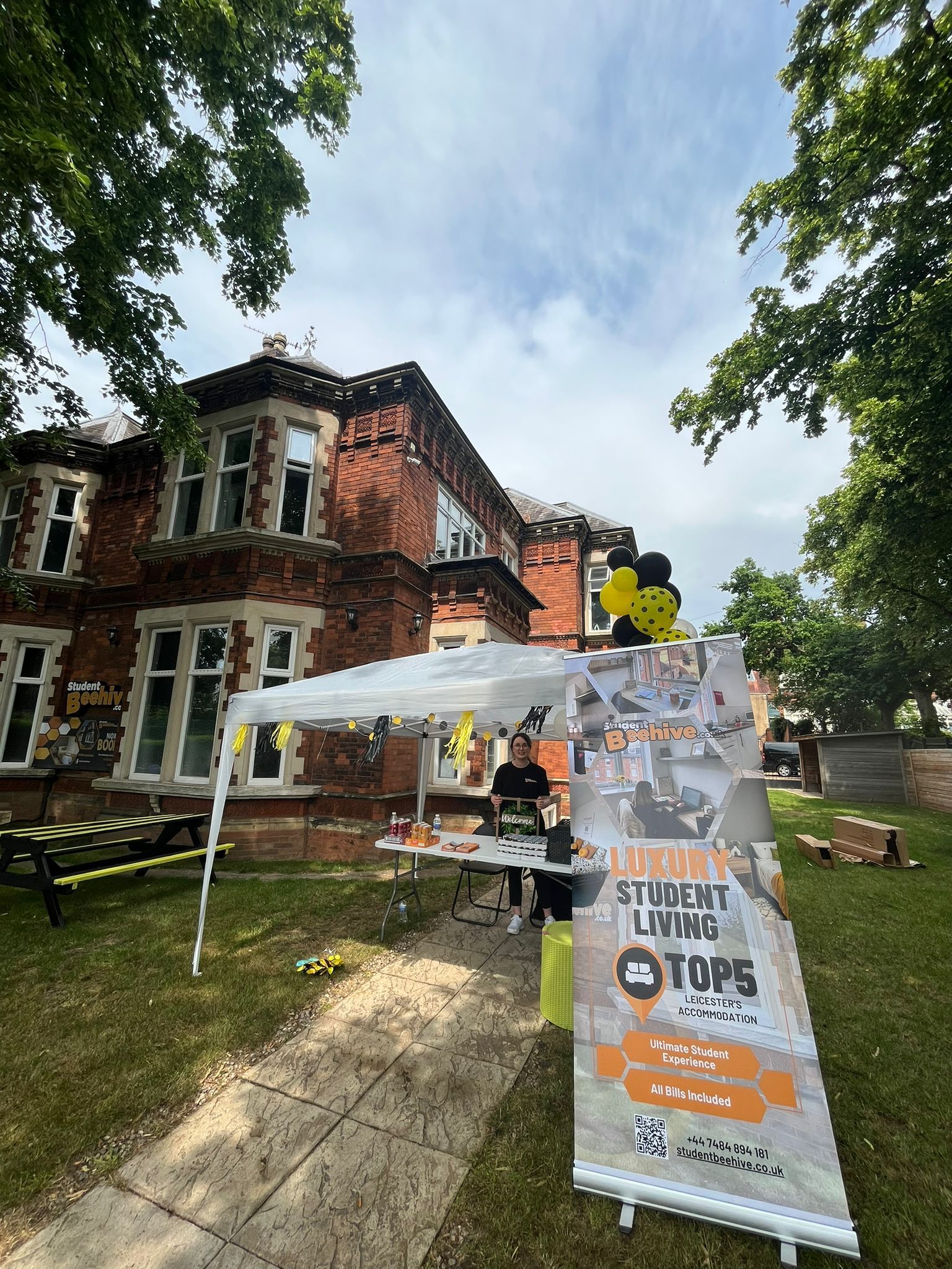 Leicester Student Beehive open day event 2023 banners and table