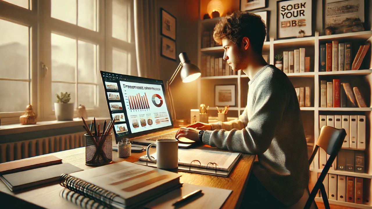 Student creating a presentation at Leicester Student Accommodation