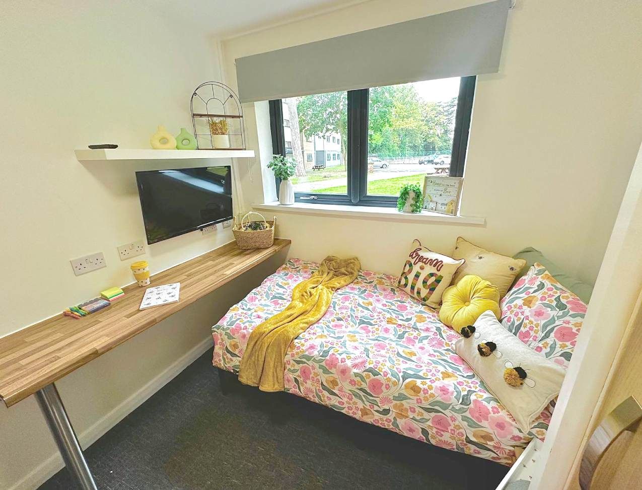 Forest Court Loughborough Student Accommodation ensuite room with desk and TV