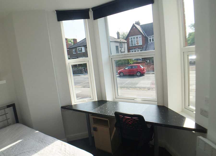 Loughborough Student Accommodation: Forest Rise: Standard Studios - Large study area with large open window