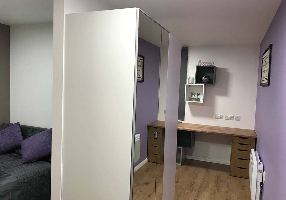 Loughborough Student Studio - Study desk and wardrobe