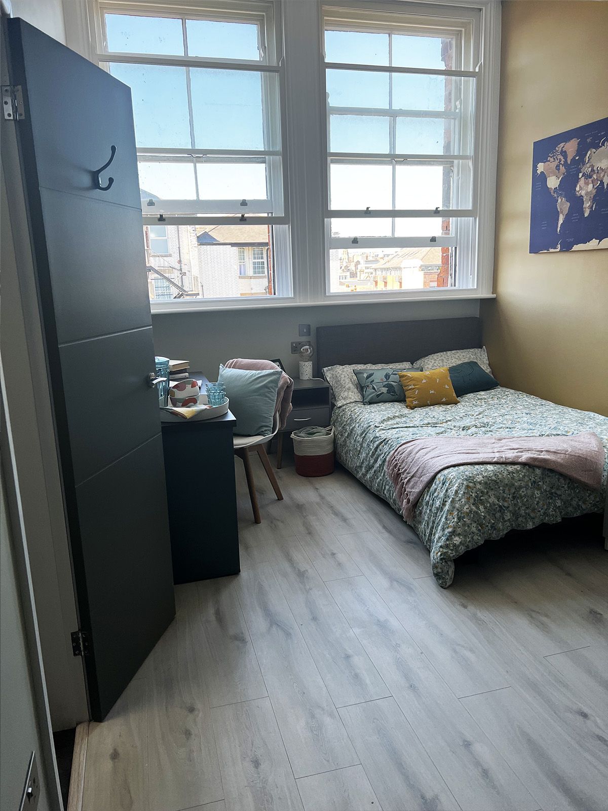 Nottingham student halls room with double bed