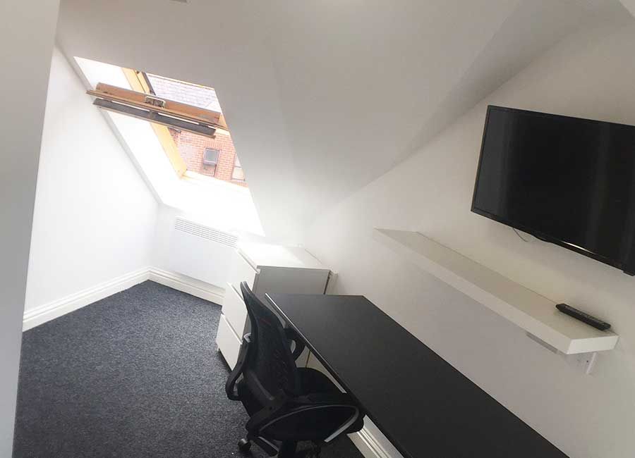 Forest Rise: Two Bed Flats - Large study space with wall mounted TV