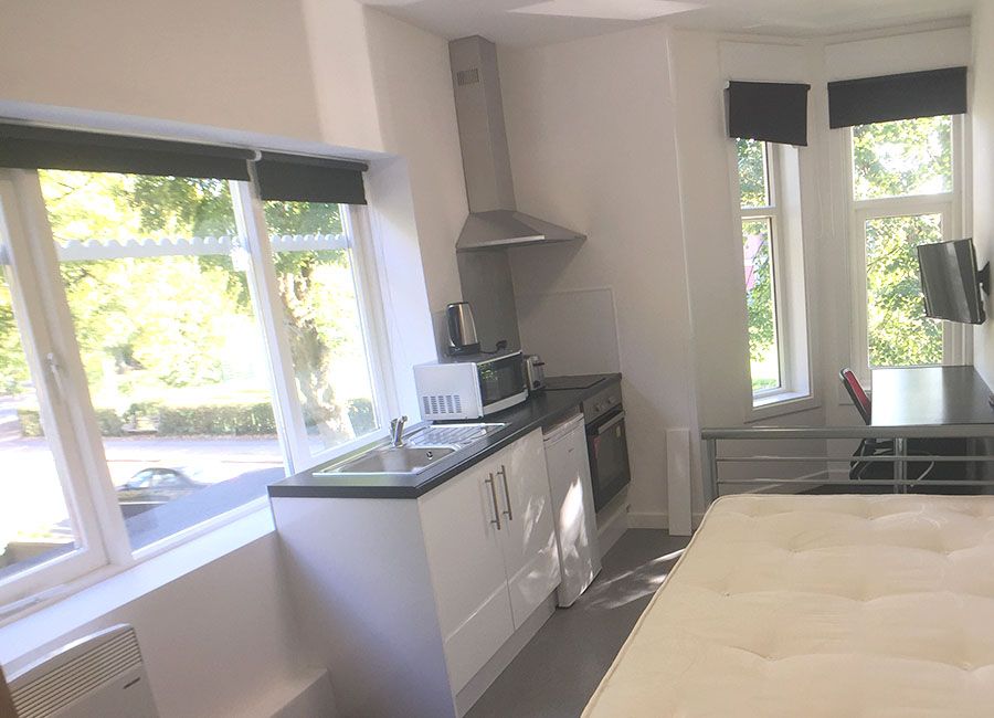 Regent Road Leicester Student Accommodation: Superior Studio - Large open window bright room with kitchen